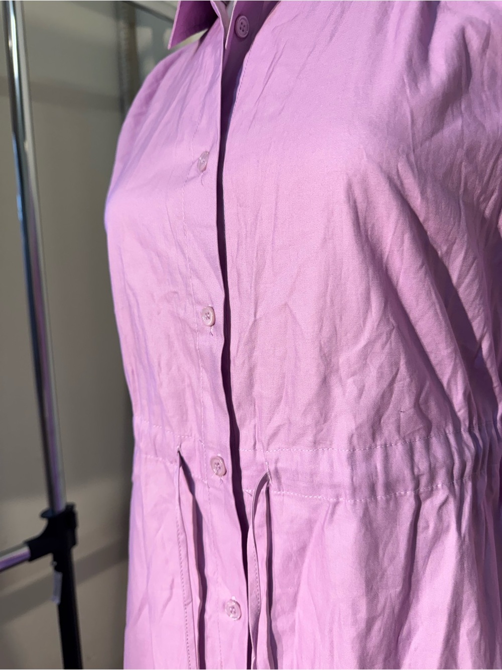 Lavender Button-Front Shirt Dress Cotton Xs - Picture 6 of 12